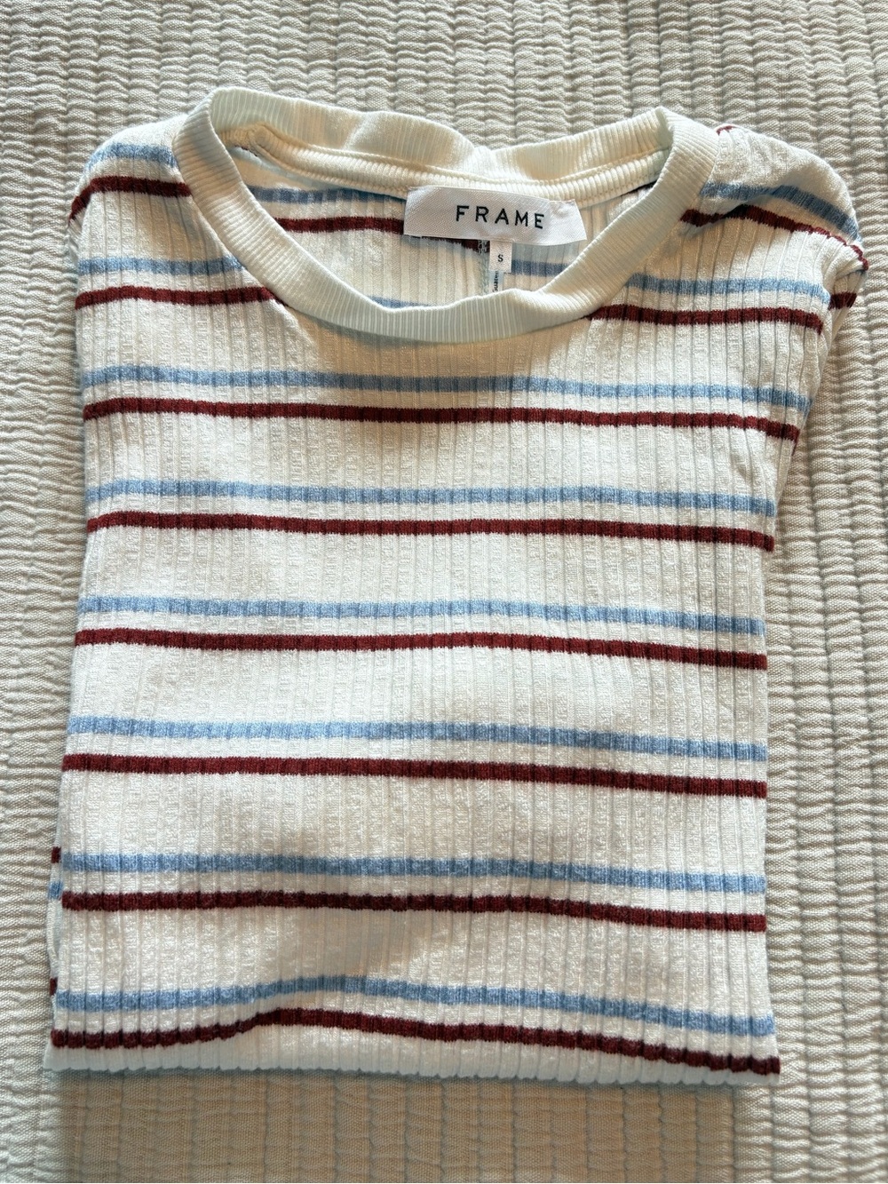 FRAME Striped Ribbed Crew Neck Tee Size Small